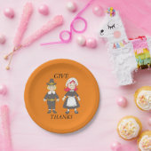 Thanksgiving Pilgrim Boy and Girl Papieren Bordje (Feest)