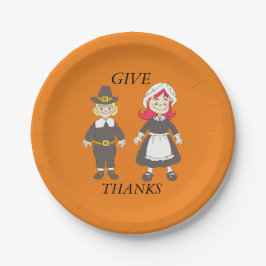 Thanksgiving Pilgrim Boy and Girl Papieren Bordje