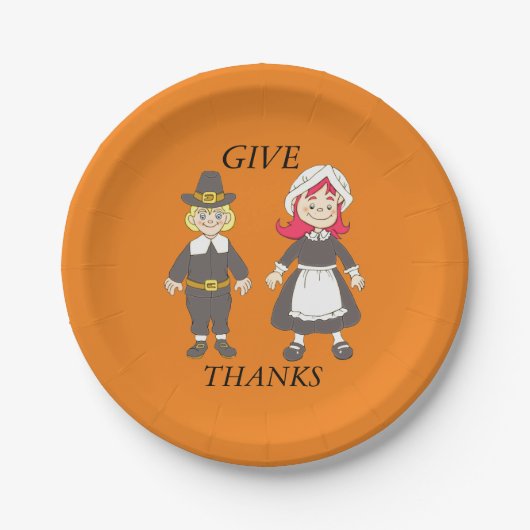 Thanksgiving Pilgrim Boy and Girl Papieren Bordje (Voorkant)