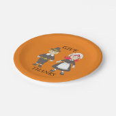 Thanksgiving Pilgrim Boy and Girl Papieren Bordje (Gekanteld)