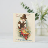 Thanksgiving Pilgrim Boy met Wheelbarrow Briefkaart (Staand voorkant)