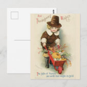 Thanksgiving Pilgrim Boy met Wheelbarrow Briefkaart (Voorkant / Achterkant)
