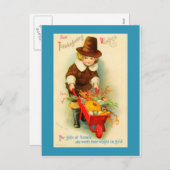 Thanksgiving Pilgrim Boy & Wheelbarrow Feestdagenkaart (Voorkant / Achterkant)