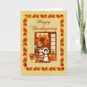 Thanksgiving Pilgrim Card Feestdagen Kaart