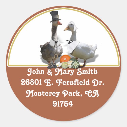 Thanksgiving Pilgrim Duck Couple Ronde Sticker (Voorkant)