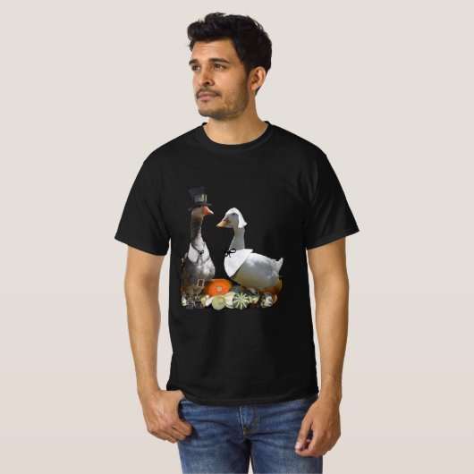 Thanksgiving Pilgrim Duck Couple T-shirt (Voorkant volledig)