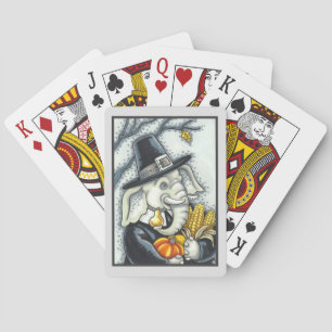 THANKSGIVING PILGRIM ELEPHANT, HOLIDAY PACHYDERM POKERKAARTEN