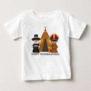 Thanksgiving Pilgrim en Indiaas baby-shirt