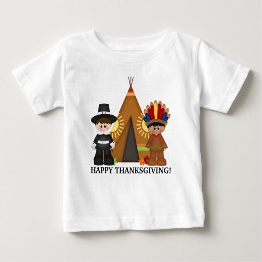 Thanksgiving Pilgrim en Indiaas baby-shirt (Voorkant)
