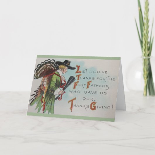 Thanksgiving Pilgrim en Turkije-kaart Kaart (Voorkant)