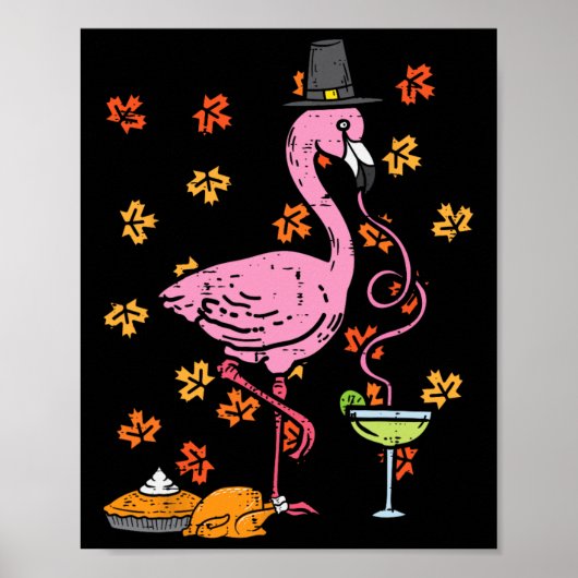 Thanksgiving Pilgrim Flamingo Herfst Autumn Mannen Poster (Voorkant)
