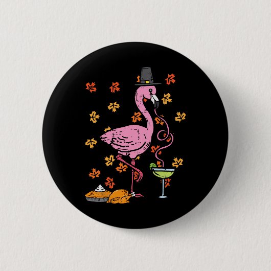 Thanksgiving Pilgrim Flamingo Herfst Autumn Mannen Ronde Button 5,7 Cm (Voorkant)