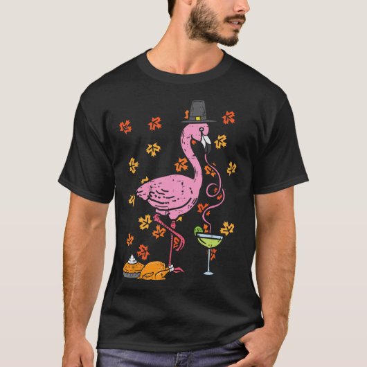 Thanksgiving Pilgrim Flamingo Herfst Autumn Mannen T-shirt (Voorkant)