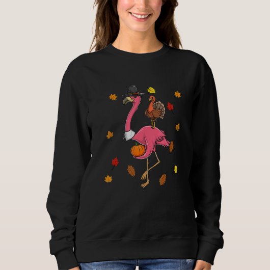 Thanksgiving Pilgrim Flamingo With Turkey Cute Trui (Voorkant)