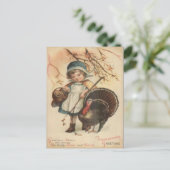 Thanksgiving - Pilgrim Girl & Turkey 1910 Briefkaart (Staand voorkant)