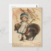 Thanksgiving - Pilgrim Girl & Turkey 1910 Briefkaart (Voorkant / Achterkant)