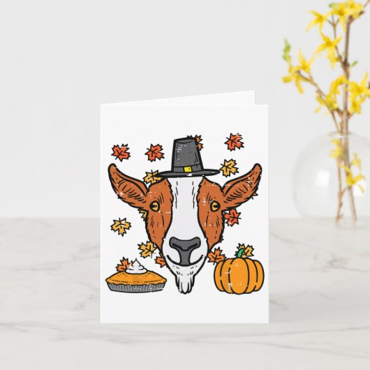 Thanksgiving Pilgrim Goat Funny Herfst najaar Mann Kaart (Gele Bloem)