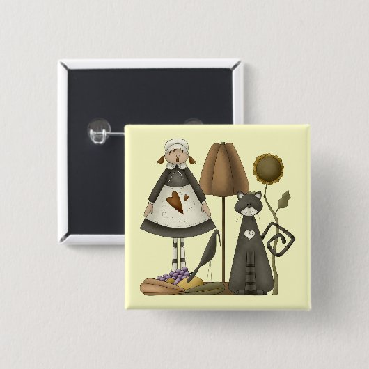 Thanksgiving Pilgrim Life Square Button (Voorkant /achterkant)
