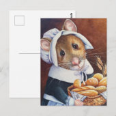 Thanksgiving Pilgrim Mouse Bread Basket Art Briefkaart (Voorkant / Achterkant)