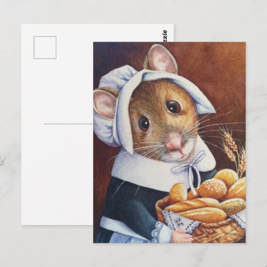 Thanksgiving Pilgrim Mouse Bread Basket Art Briefkaart (Voorkant / Achterkant)