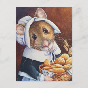Thanksgiving Pilgrim Mouse Bread Basket Art Briefkaart