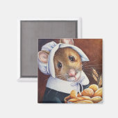 Thanksgiving Pilgrim Mouse Bread Basket Art Magneet (Voorkant / Achterkant)