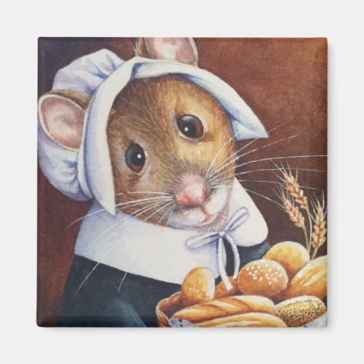 Thanksgiving Pilgrim Mouse Bread Basket Art Magneet (Voorkant)