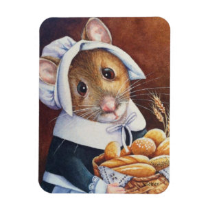Thanksgiving Pilgrim Mouse Bread Basket Art Magneet