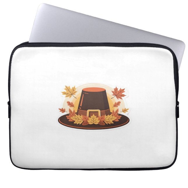 Thanksgiving Pilgrim Pet - Herfstoogst ontwerp C Laptop Sleeve (Voorkant)