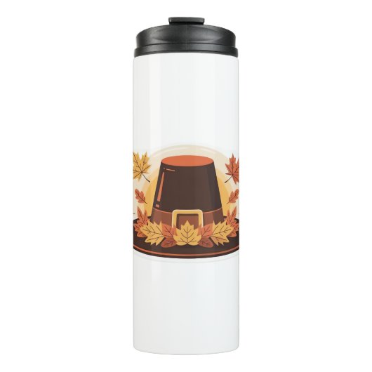 Thanksgiving Pilgrim Pet - Herfstoogst ontwerp C Thermosbeker (Voorkant)