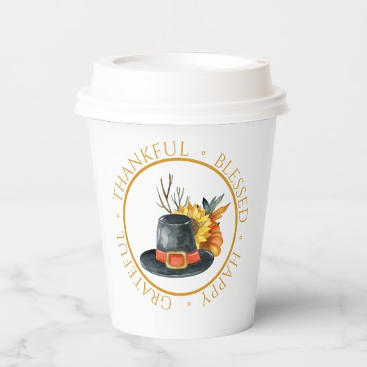 Thanksgiving Pilgrim Pet Pumpkin Sunflower Papieren Bekers (Voorkant)