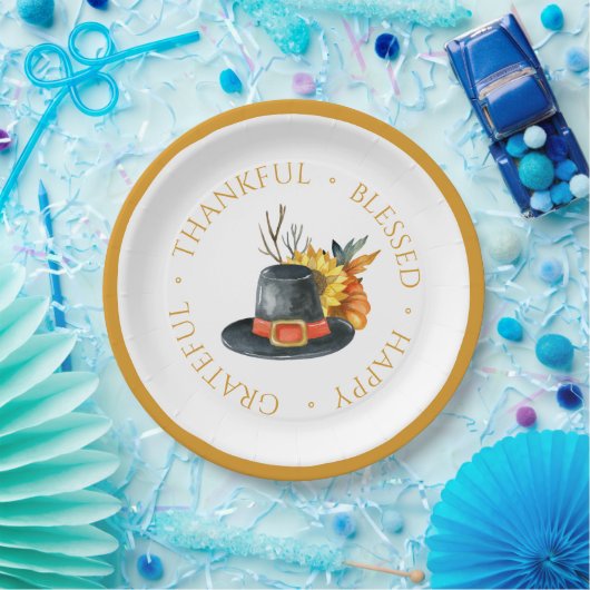 Thanksgiving Pilgrim Pet Pumpkin Sunflower Papieren Bordje (Feest)