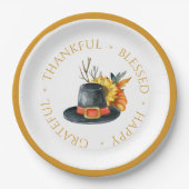 Thanksgiving Pilgrim Pet Pumpkin Sunflower Papieren Bordje (Voorkant)
