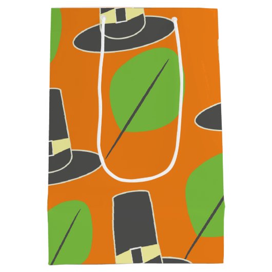 Thanksgiving Pilgrim Theme Pattern Medium Gift Bag Cadeauzakje (Achterkant)