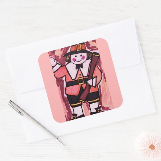 THANKSGIVING PILGRIM VIERKANTE STICKER (Envelop)