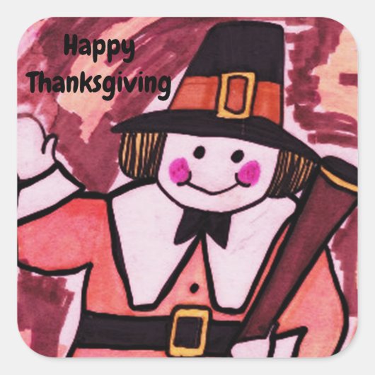 THANKSGIVING PILGRIM VIERKANTE STICKER (Voorkant)