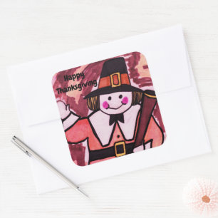 THANKSGIVING PILGRIM VIERKANTE STICKER