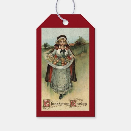  Thanksgiving Pilgrim Woman Gift Labels Cadeaulabel (Voorkant)