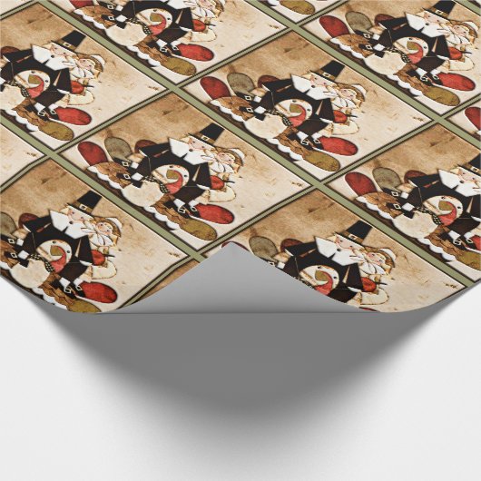 Thanksgiving Pilgrims Cadeaupapier (Hoek)