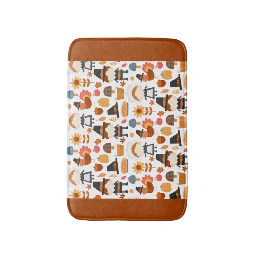 Thanksgiving Pilgrims Harvest Pattern Badmat (Voorkant Verticaal)