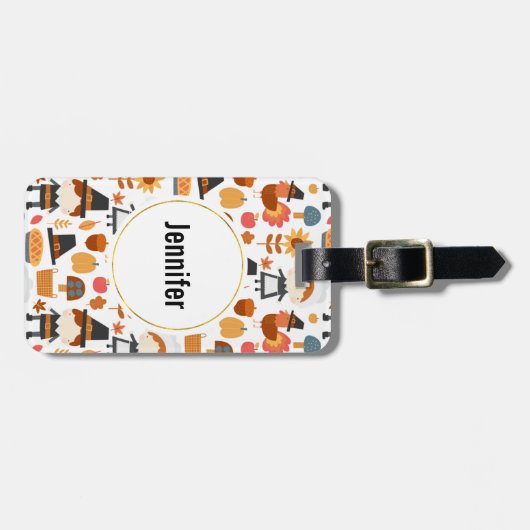 Thanksgiving Pilgrims Harvest Pattern Bagagelabel (Voorkant horizontaal)