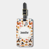 Thanksgiving Pilgrims Harvest Pattern Bagagelabel (Voorkant verticaal)