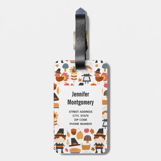 Thanksgiving Pilgrims Harvest Pattern Bagagelabel (Achterkant verticaal)