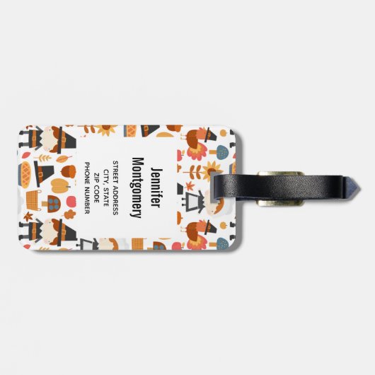 Thanksgiving Pilgrims Harvest Pattern Bagagelabel (Achterkant horizontaal)