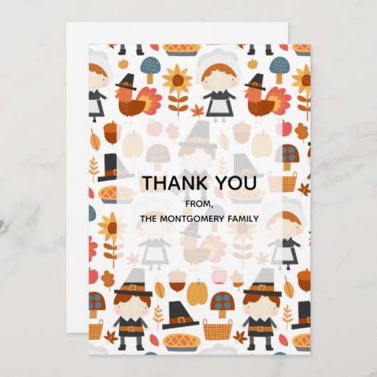 Thanksgiving Pilgrims Harvest Pattern Bedankkaart (Voorkant / Achterkant)