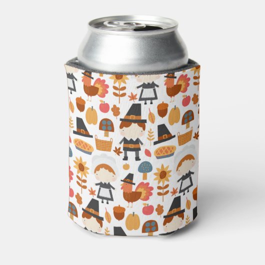 Thanksgiving Pilgrims Harvest Pattern Blikjeskoeler (Blikje Achterkant)