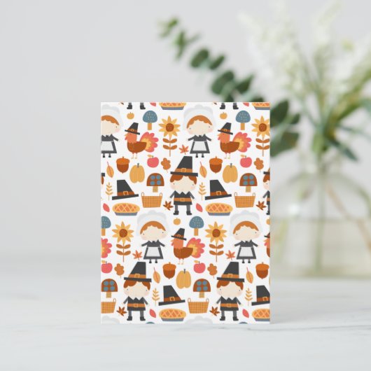 Thanksgiving Pilgrims Harvest Pattern Briefkaart (Staand voorkant)