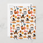 Thanksgiving Pilgrims Harvest Pattern Briefkaart (Voorkant / Achterkant)