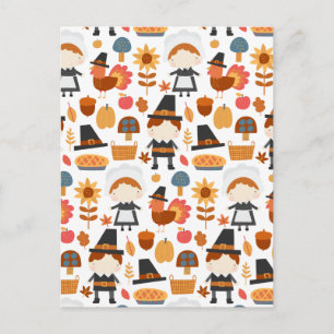 Thanksgiving Pilgrims Harvest Pattern Briefkaart