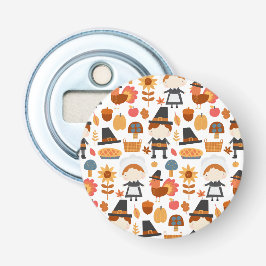 Thanksgiving Pilgrims Harvest Pattern Button Flesopener